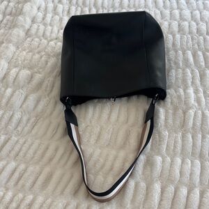 Boss Black Leather Shoulder Bag with Striped Strap